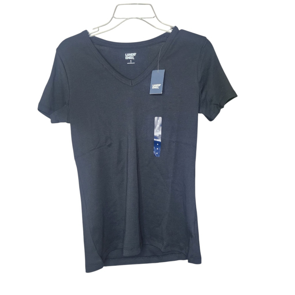 Women's Lands' End T-Size Small Black. Suprima Cotton, New with tags. V Neck